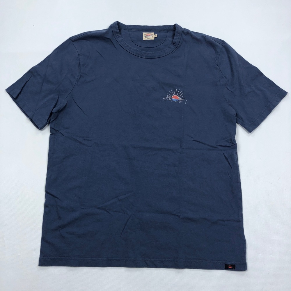 Faherty Brand Mens Large Navy Blue Sunset Graphic Short Sleeve Cotton T-Shirt